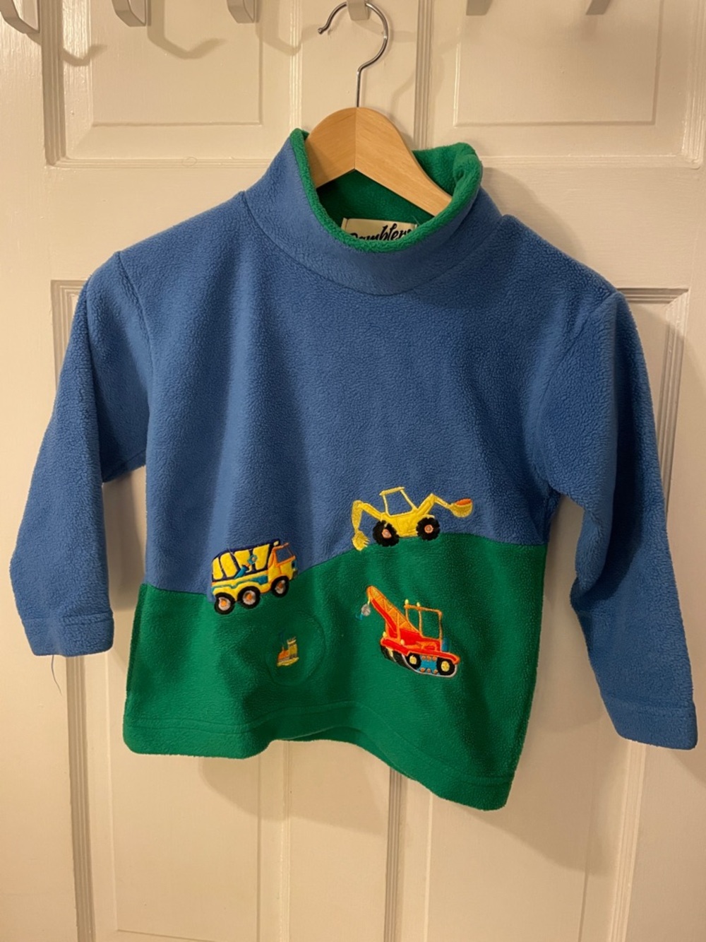 Unbranded Kids Blue & Green Fleece Sweater with Construction Trucks